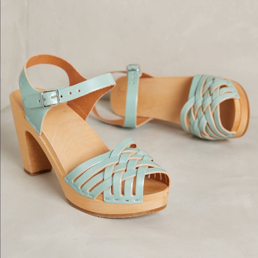Swedish Hasbeens 39 Mint Braided Sky High Clog - Picture 1 of 8